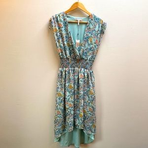 Retail $118! BCBG Size MEDIUM NWOT Floral High Low Springy Midi Dress Blue